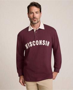 Мужская рубашка поло с длинным рукавом, прочная, в стиле регби, с вышивкой Lands' End, Lush burgundy wisconsin