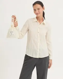 Женская рубашка 100% хлопок с эффектом смятия Nice Things, светло-бежевый
