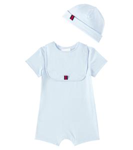 Детский хлопковый комплект: боди, слюнявчик и шапочка Gucci Kids, Pale Blue/Mc