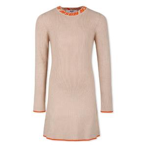 MSGM Девичье ребристое платье с длинными рукавами, Biscotto/Biscuit