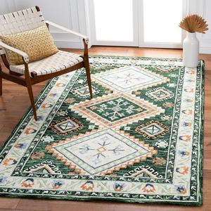Ковер SAFAVIEH, 122 x 183 см, Aspen Collection, Green & Ivory, ручной работы, марокканский стиль бохо, племенной, шерстяной, идеально для помещений с высокой проходимостью: прихожая, гостиная, спальня (APN706Y)