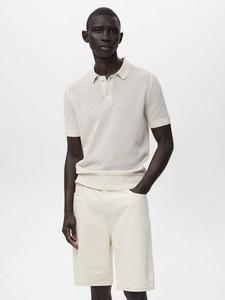 Хлопковая поло с коротким рукавом Regular Fit из пике Mango, Natural White