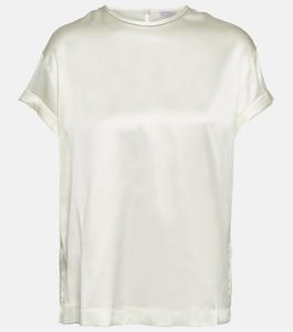 Атласная футболка из смесового шелка BRUNELLO CUCINELLI, бежевый