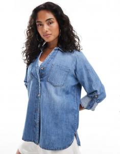 ONLY джинсовая рубашка на пуговицах в средне-синем цвете