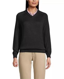 Женская школьная форма, хлопковый модал, свитер с V-образным вырезом Lands' End, черный