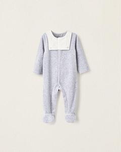 Бархатный комбинезон для мальчика с контрастным воротником Zippy, светло-серый