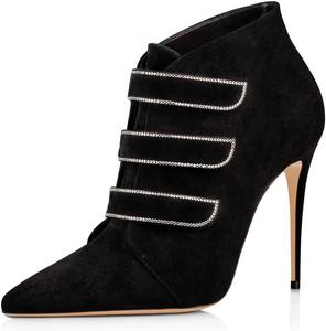Женские нарядные ботильоны FSJ с заостренным носком, кристаллами и высоким каблуком, с застежкой-липучкой, для вечеринок и выпускного, размер 4-15 US, Black