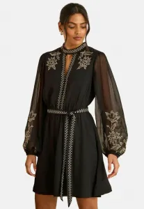 Мини-Платье прямого кроя с вышитым высоким воротником Love & Roses, Black