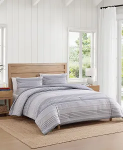 Комплект постельного белья из текстурированного хлопка с яркими полосками, 2 предмета, размер Twin Tommy Hilfiger, белый/нежно-серый