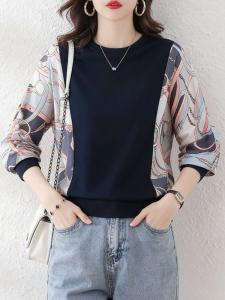 Женский топ с принтованными рукавами Doux Belle, цвет Navy