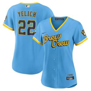 Женская футболка Nike Christian Yelich Powder Blue Milwaukee Brewers 2022 City Connect Replica Player Nike