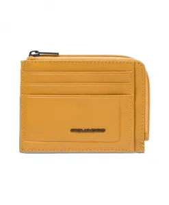 Кожаный кошелек для монет с отделением для документов, слотами для кредитных карт, с защитой от RFID-сканирования. Piquadro, желтый