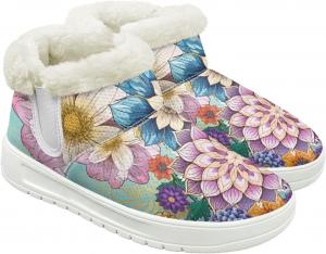 Женские зимние ботинки с меховой подкладкой, теплые зимние ботинки для женщин, уличная обувь на каждый день, зимние ботинки без шнурков Fuojuvelie, Boho Flower