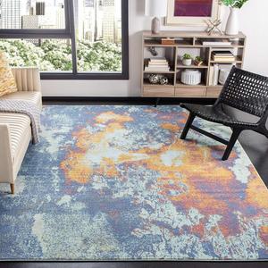 Ковер SAFAVIEH, 244 x 305 см, - коллекция Prism - большой - Cream & Aqua, богемный современный абстрактный дизайн, не линяет и легко чистится, идеально для гостиной, спальни, офиса, столовой (PSM533A)