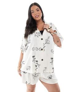 Рубашка с короткими рукавами из льняной смеси ASOS DESIGN Curve с эффектным принтом Asos Curve