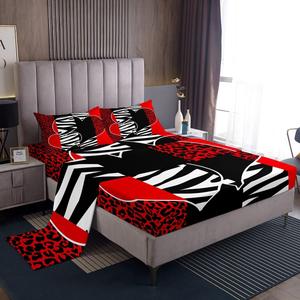 Erosebridal Комплект постельного белья с леопардовым принтом и сердечками в красных тонах, Black Red