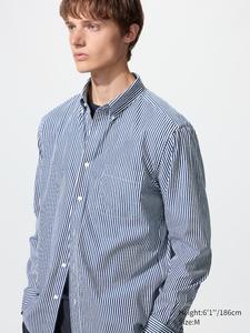 Рубашка regular fit из поплина, button-down (в полоску) Uniqlo, 67 blue