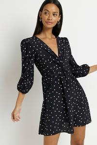 Мини-Платье с узором и декоративной застежкой River Island, черный