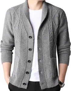 Мужской кардиган с воротником-шалью и длинными рукавами