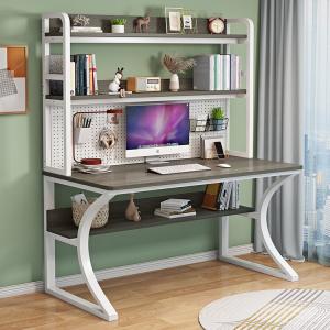 Компьютерный стол Xinmeikai с полкой для хранения, перфорированной панелью и книжной полкой, 100x60x170 см, белая рама + Muni Gray [Pegboard]