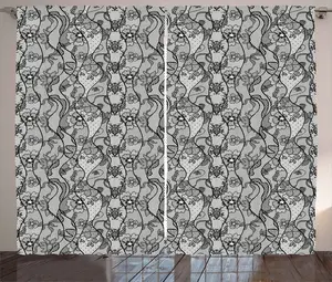 Штора ABAKUHAUS в античном деревенском стиле с кружевным готическим узором, присборенная тесьма для спальни с петлями и крючками, 280 x 175 см, серо-черный Abakuhaus