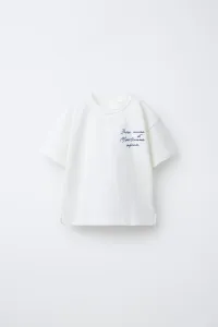 Футболка с вышитым слоганом Zara, экрю