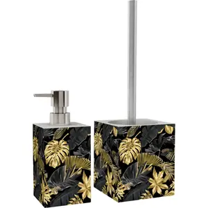 Набор аксессуаров для ванной комнаты Sanilo "Золотые листья" (комбинированный набор, 2 шт.), современный дизайн, насыщенные цвета, качественный материал, цвет schwarz, gold
