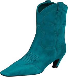 Женские ботильоны FSJ с квадратным носком, удобные, невысокий каблук типа «кикушка», на липучке, осенне-зимние, ковбойские, нарядные, размер 4-16 США, Cyan