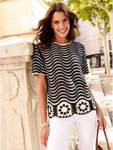 WITT WEIDEN Свитер с короткими рукавами, выполненный в черно-бежевой расцветке