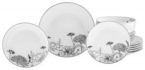 Набор посуды, черно-серо-белый, Luna Black flower, 18 предметов Creatable, черный/серо-белый