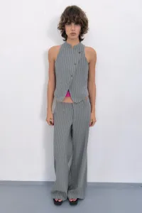 Полосатый двубортный жилет Zara, синий/серый