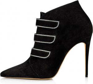 Женские ботильоны с заостренным носком на шпильке, короткие ботинки, модные, замшевые с камнями, туфли невесты, каблуки, ботинки до щиколотки, удобные, сексуальные, для офиса, работы и вечеринки Generic, Black