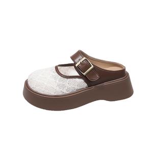 SUPEREDGE Женские замшевые тапочки на резиновой подошве с кожаными вставками бесшумные устойчивые к истиранию бежевые, цвет Beige