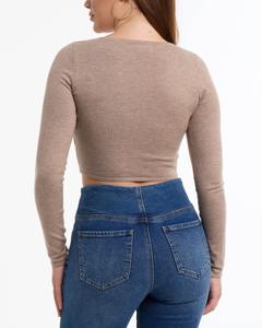 Женский свитер BEBE с завязкой спереди и меланжевым узором, цвет irish cream mix