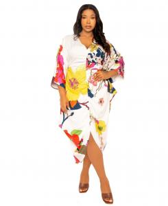 Женское платье-кафтан больших размеров с принтом и зауженной талией Buxom Couture, White multi