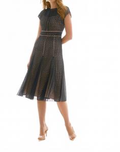 Гипюровое кружевное миди-платье силуэта "fit and flare" в цвете "морской волны"/телесный Joseph Ribkoff, темно-синий