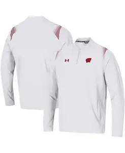 Мужская белая мотивирующая куртка с молнией на четверть Wisconsin Badgers 2021 для боковой линии Under Armour