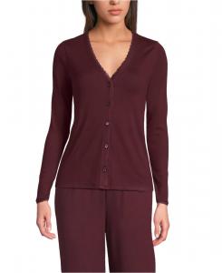 Женский ажурный кардиган для сна с длинными рукавами Lands' End, Lush burgundy