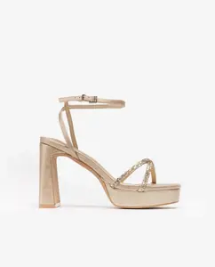 Женские босоножки на каблуке с платформой и блестящими ремешками Mim, золотой