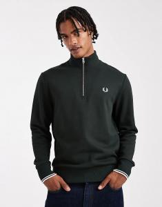 Толстовка Fred Perry с застежкой-молнией на половину длины, темно-зеленого цвета