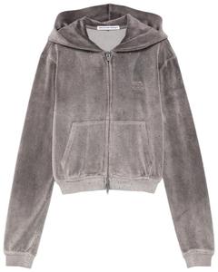 Худи Alexander Wang Allover Hotfix Shrunken Zip Up Hoodie, серый