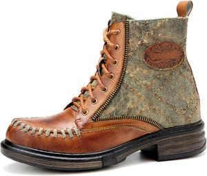 Женские ручные ретро-сапоги на высоком каблуке из овчины, красочная роспись, металлический стиль - модные, удобные, прочные, уникальный стиль меньшинств Riutiru, Brown 5