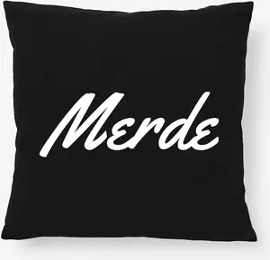 Подушка Huuraa Merde с французской надписью, подарочная, 40x40 см, с наполнителем, черный хлопок, Merde, украшение Hellweg Druckerei