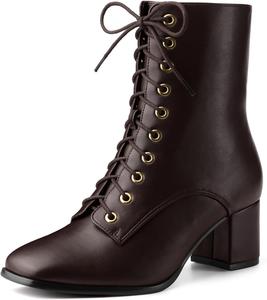 Женские ботинки Allegra K с кружевами, квадратным носком и массивным каблуком, на щиколотке, Coffee