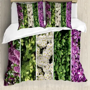 Пододеяльник ABAKUHAUS Flower, Цветущий букет, романтический, с защитой от клещей, подходит для аллергиков с наволочками, 200 см x 200 см - 80 x 80 см, зелено-фиолетовый Abakuhaus