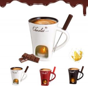 Стакан для фондю Asaint с вилкой и свечой, белый