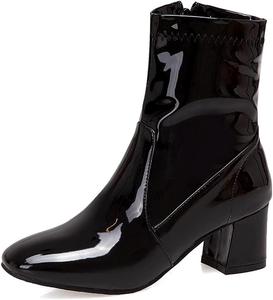 Женские ботильоны VOKLIN вестерн с квадратным носком, на щиколотку, с боковой молнией, массивным средним каблуком, Black-Velvet Lined