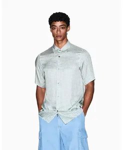 Мужская короткая рубашка с коротким рукавом из вискозы с геометрическим принтом A|X Armani Exchange, синий