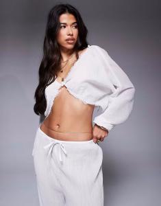 Пляжный топ из хлопка ASOS DESIGN Mira с завязками спереди белого цвета