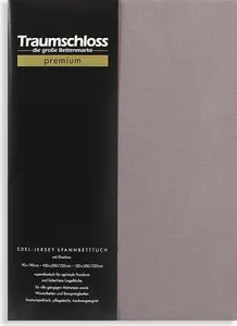 Простыня на резинке Premium Fine Jersey, размер 140-160 x 200-220 см, серая, плотность 165 г/м², 95% расчесанный хлопок Мако, 5% эластан Traumschloss